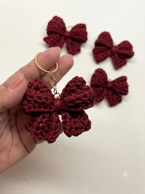 Cute handmade crochet bow hair clip and keychain accessory