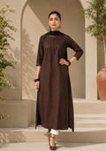 Brown embroidered lawn shirt with off-white trouser 2pc suit - front view