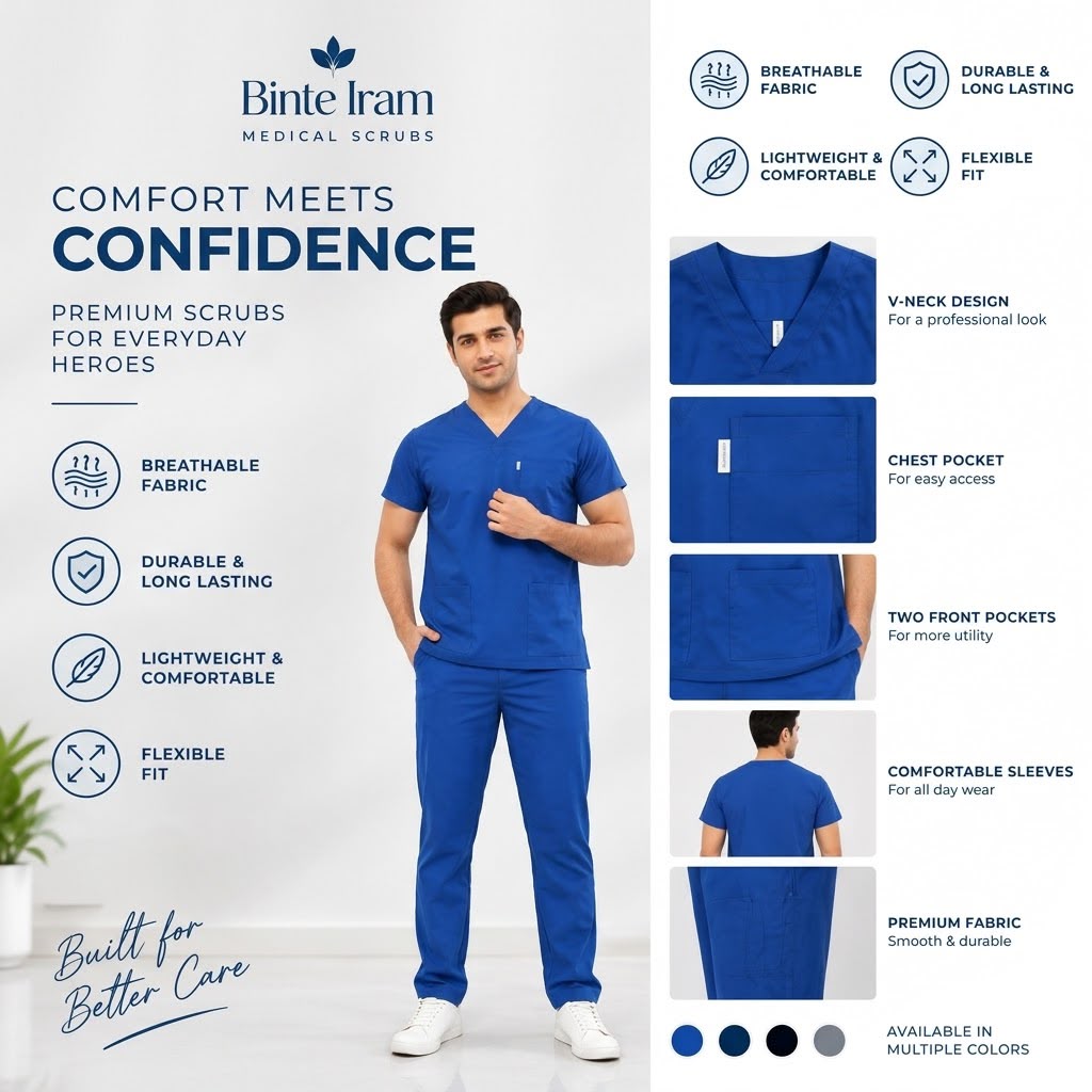 Premium Unisex V-Neck Medical Scrubs Set - Ultra-Soft, Breathable & Stretchy | Royal Blue